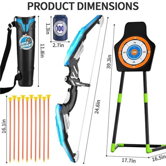 Bow & Arrow Set for Kids 4-8, Archery Set w/ LED Light 10 Suction Cup Arrows - Picture 6 of 7